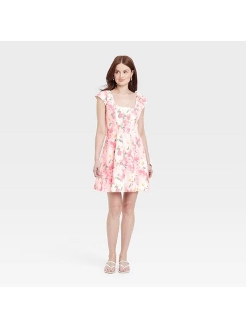 A New Day NWT Women's Corset Woven Mini A-Line Dress Pink Floral Size 14